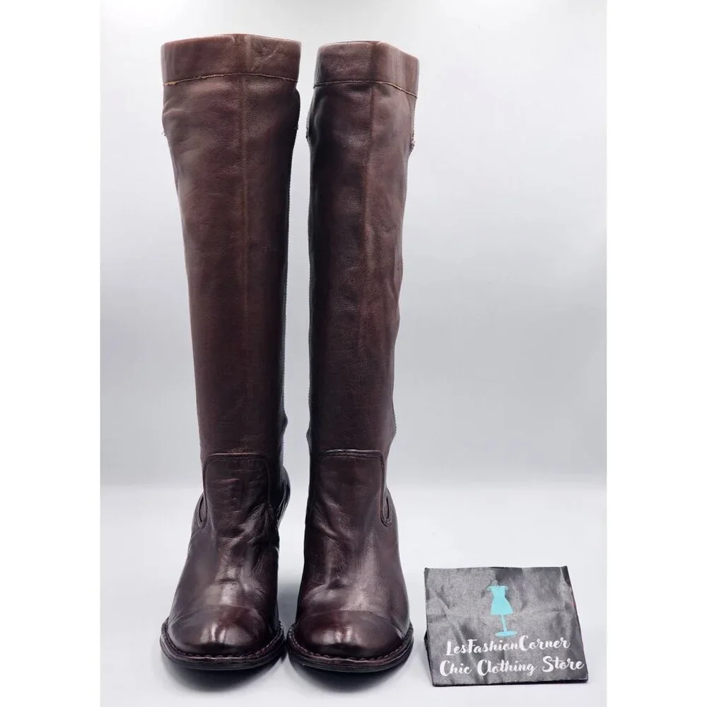 Frye Women's Brown Leather Rory Scrunch Knee-High Heeled Boots Size 7 3242 - Picture 9 of 16